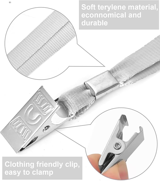 100 Pcs Lanyards for ID Badges and 100 Pcs Clear Name Tag Holders Reusable Lanyard with Clip Plastic ID Card Badge Holder Name Badges for Adults Kids Business School Office Supplies (Gray)