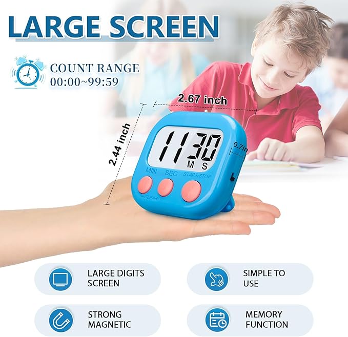 12 Pack Digital timers for Classroom, Magnetic Countdown Kitchen Timers for Cooking, Big Digits Loud Alarm Timer for Teachers, Sports, Study, Gym, Training, Baking