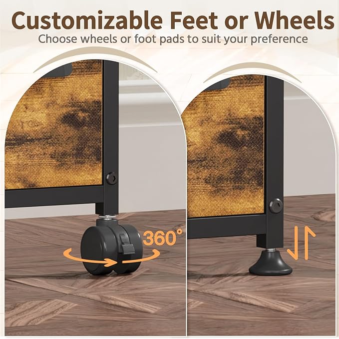 LASZOLA 4 Drawer Narrow Dresser Slim Cabinet Skinny Storage Tower Chest, Ideal for Small Spaces Bathroom Bedroom, Between Washer and Dryer, Lightweight Mobile on Wheels, Sturdy Fabric Drawers, Brown