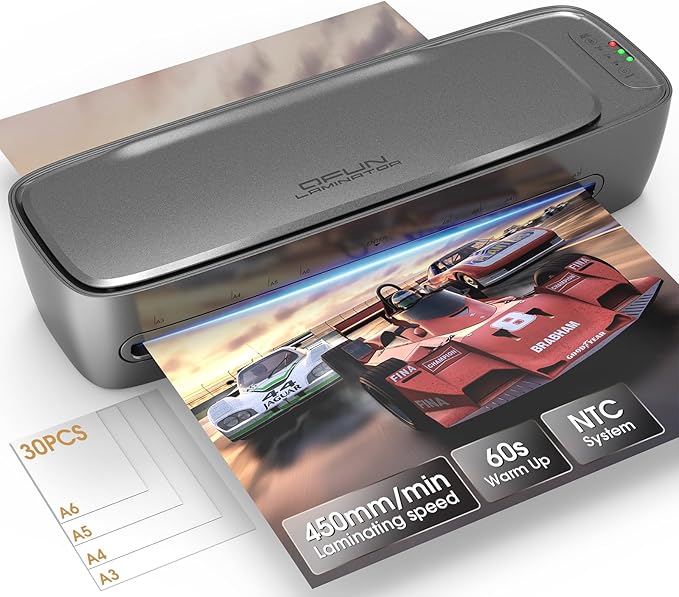 Qfun Laminator Machine 13 Inch Thermal Laminating machine 11x17 with Sheets, Cold Hot Lamination Machine 60S Warm Up Personal Laminator for Teachers, Large A3 Paper Laminate Kit for Office School Home