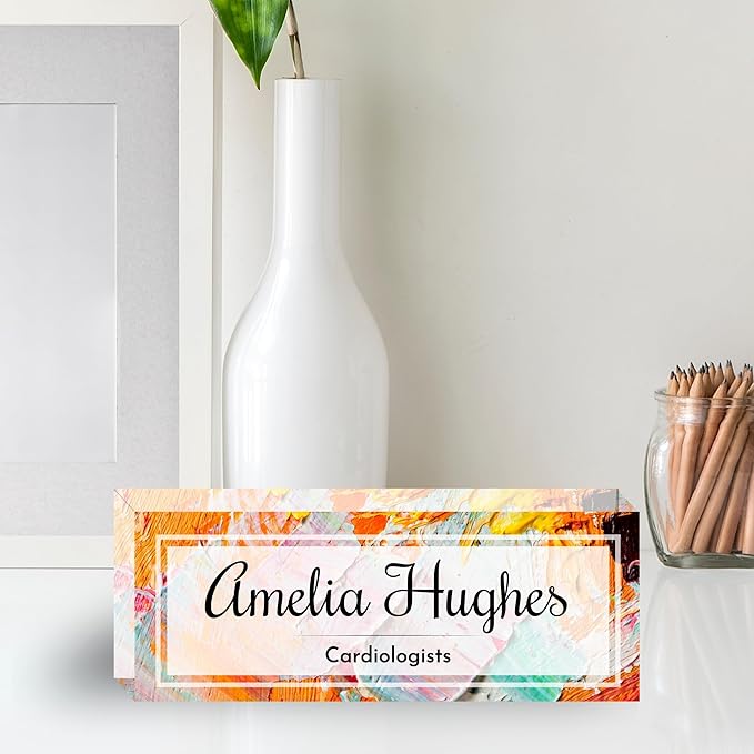 Customized Clear Acrylic Thick 8x3" Acrylic Black - Desk Name Plate Block with Personalized Logo - Professional Office Decor - Customized Acrylic Plate Gift for Teacher Co-workers (Orange Paint)