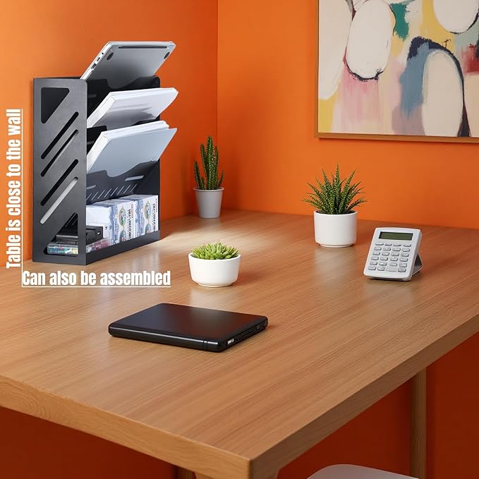 Clamp Desktop File Organizer Shelf for Office 13 Inch Wall Paper Holder Black Hanging Mail Folders, 4 Tier