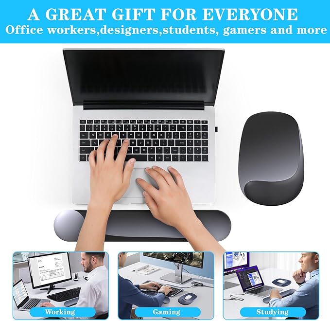 Wrist Rest for Keyboard and Mouse, Ergonomic Gel Computer Keyboard Wrist Rest with Memory Foam, Keyboard Wrist Support Pad for Long Hours of Work, Gaming, Studying-Relieve Wrist Pain (Black Suit)