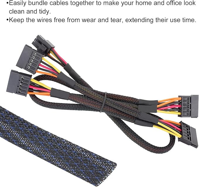 100ft PET Expandable Wire Loom 1 Inch, PET Braided Wire Sleeving Cable Management Sleeve Tubing [for Audio Video Home Office Cord Protector]-Black Blue