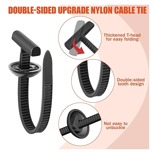 100 PCS 2026 New Upgrade Nylon Universal Cable Tie Buckle, with Clear Storage Box, Double-Sided Style Cable Tie Buckle, 5.91IN Extended Length Zip Tie for Car Repair (Fender, Bumper, Trunk Liner)
