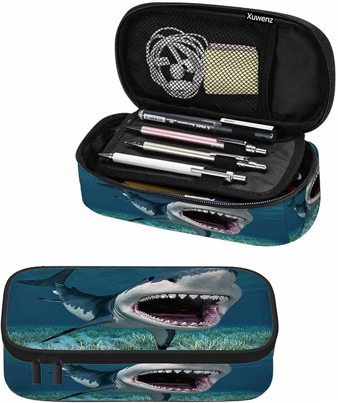 Great White Shark Pencil Case Organizer Coral Ocean Sea Fish Stationery Box Makeup Box School Supply for Boy Girl Men Women