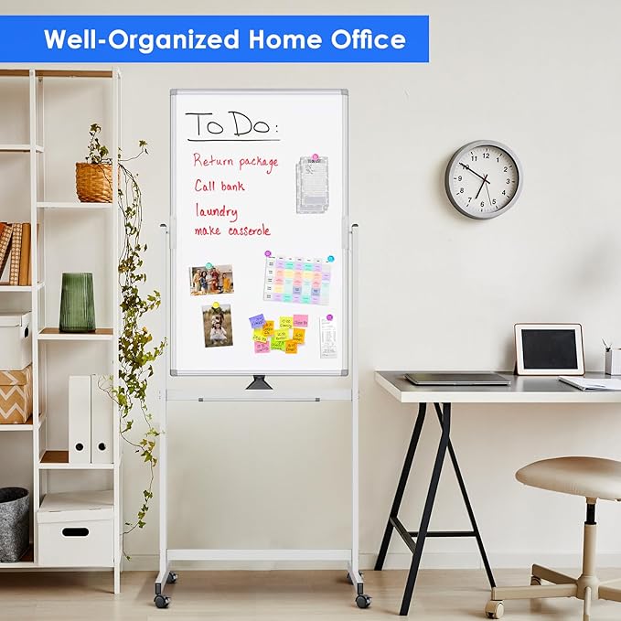 Magnetic Mobile White Board, 40 x 24 Double Sided Dry Erase Board Rolling Whiteboard Aluminum Frame Standing Whiteboard on Wheels