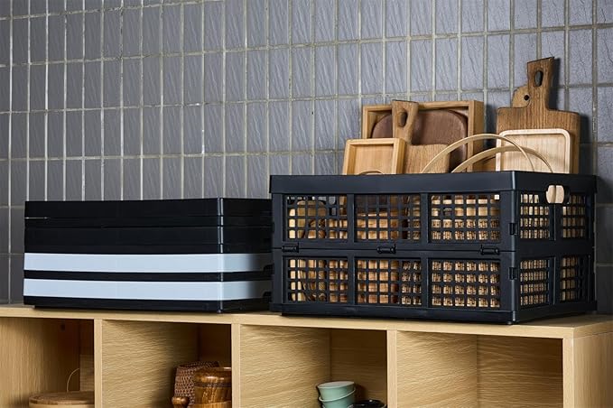 3-Pack Plastic Collapsible Storage Crates-30L,Foldable Plastic Crates for Storage (Black)