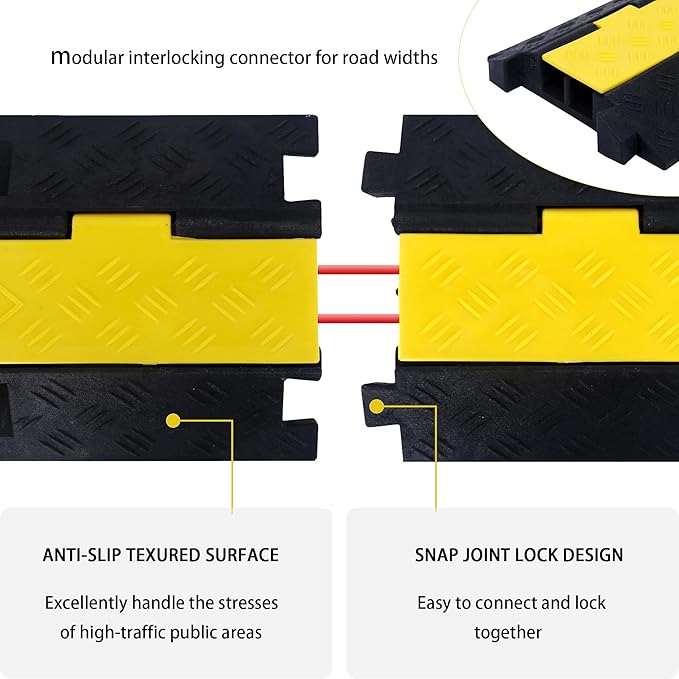 Cable Ramp Cable Protector Ramps Wire Hose Protective 2 Channel Traffic Rubber Plastic Cord Cover Speed Bump for Asphalt Concrete Gravel Driveway Outdoor, 3 Pack