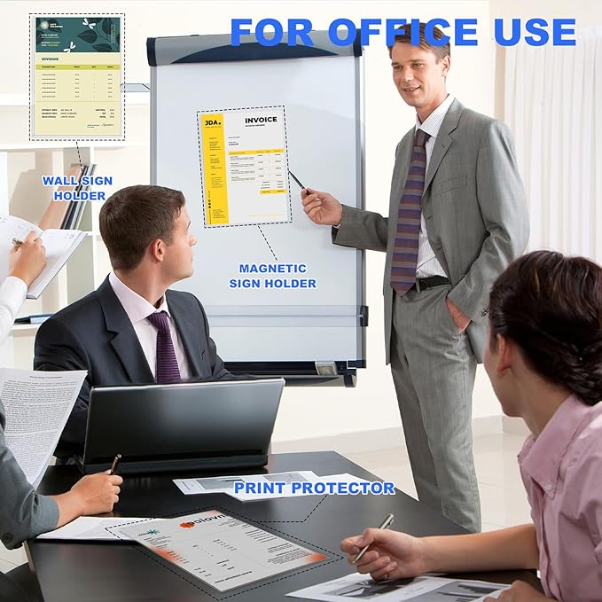 10 Pack 8.5'' x 11'' Inch Magnetic Sign Holders, Rigid Print Protectors, Paper Holder With Adhesive Tape, Plastic Document Holder For Posters Letter Paper Picture, Wall Mount Magnetic Frame for Refrigerator Window, Door, Home, Office, and Store