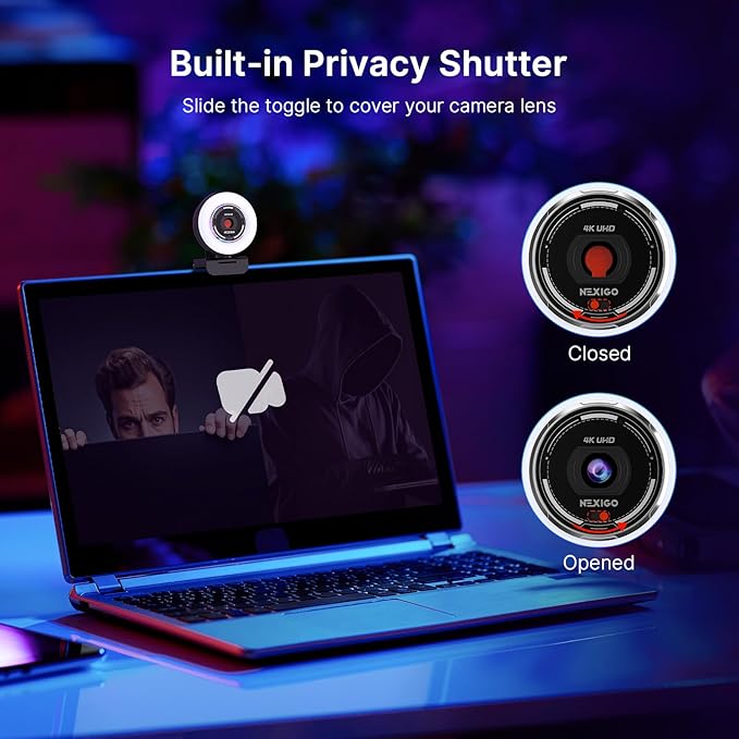 NexiGo N680E Pro, 4K UHD Streaming Webcam with Ring Light, PDAF Autofocus, 1080P@60FPS, 2 Noise?Canceling Mics, Privacy Cover, USB Camera for Zoom/Teams/Twitch/Google Meet