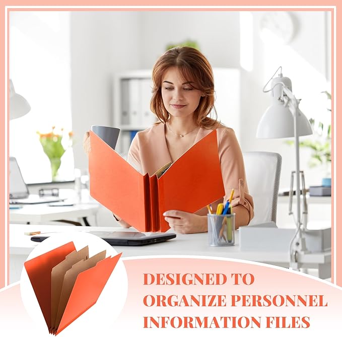 Skyygemm 12 Pcs Classification Folders Letter Size Bulk - 2 Dividers Pressboard File Folder with 3. 5 Inch Expansion, 2 Prongs Fastener, Heavy Duty Office File Organizer for Teacher Medical (Orange)