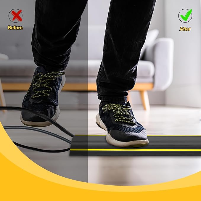 10 Ft Heavy Duty Floor Cord Cover Cable Protector, 3 Channels Protect Cords and Prevent a Trip Hazard— Conceal Wires at Home, Office, Warehouse, Workshop, Concerts