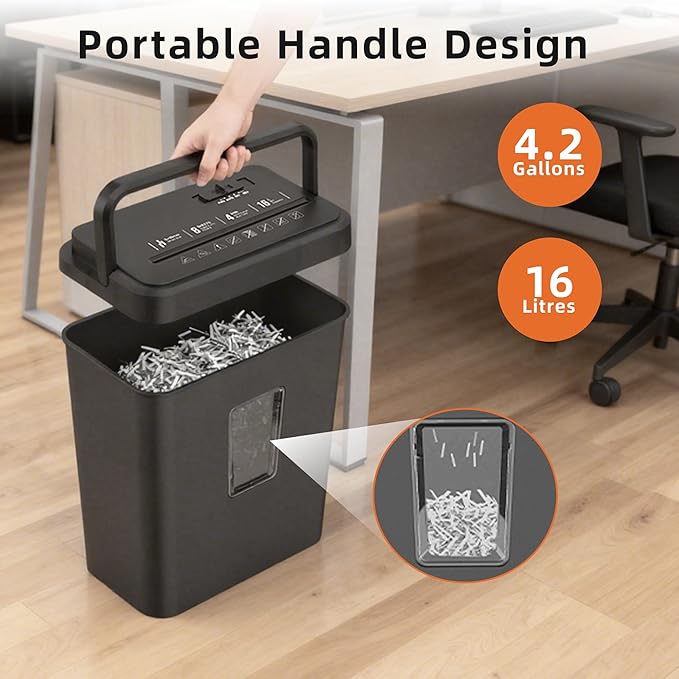 8-Sheet Cross Cut Paper Shredder P-4 Security with 4.2 Gal Bin & Portable Handle, Credit Card/Staple/Clip Shredder for Home Office Use