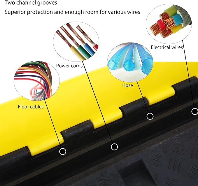 Cable Ramp Cable Protector Ramps Wire Hose Protective 2 Channel Traffic Rubber Plastic Cord Cover Speed Bump for Asphalt Concrete Gravel Driveway Outdoor, 3 Pack