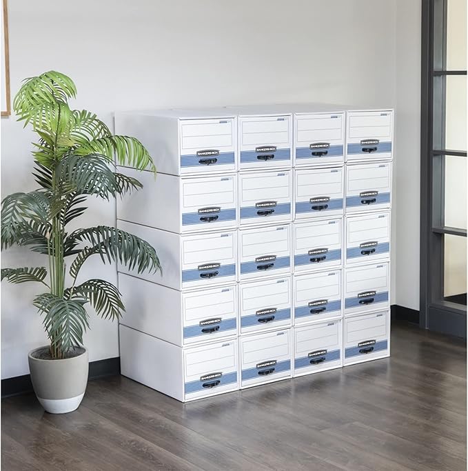 Bankers Box STOR/DRAWER STEEL PLUS Extra Space-Saving Filing Cabinet, Stacks up to 5 High, Legal, 6 Pack (00312) , White