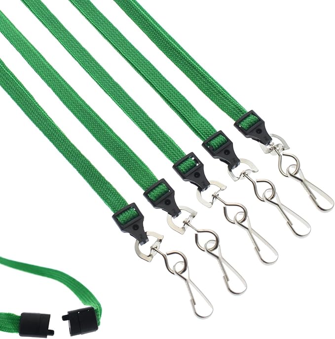 Specialist ID Bulk 25 Pack - Premium Flat Breakaway Lanyards for ID Badges & Badge Holders - 3/8" Wide Woven Safety Lanyard with Metal Swivel Hook for Teachers, Students, Cruise, Office (Green)