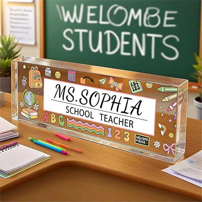 Custom Desk Name Plate, Teacher Name Plate for Desk, Office Decor for Women, Coworkers, Employee (S9)