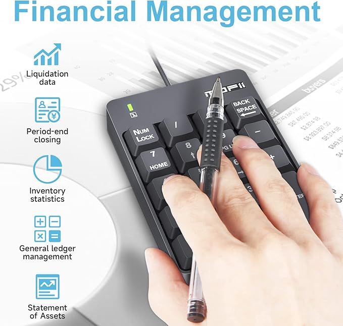 MOFII Wired Number Pad Numeric Keypad Silent 19 Keys USB Numpad, Portable Financial Accounting Keyboard 10 Key for Laptop/Computer/PC/Notebook/Surface Pro - Black