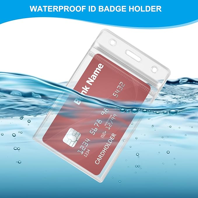 50 Pack ID Card Name Badge Holder Clear Vertical ID Badge Holder with Resealable Zip Waterproof Nametag Card Holder