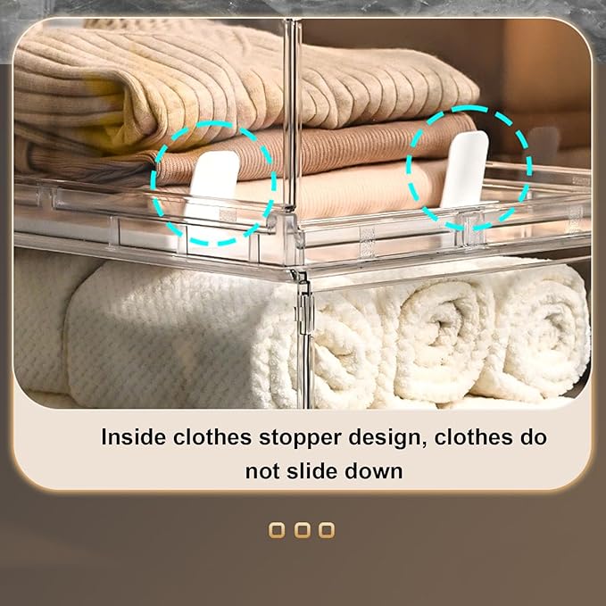 Stackable Storage Drawers, Closet Organizers Storage Box Closet Box PET Stackable Clear Shelf Organizer Drawer Bin for Kitchen Cabinets Pantry Makeup Organ