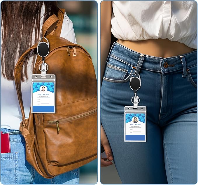50 Pack ID Card Name Badge Holder Clear Vertical ID Badge Holder with Resealable Zip Waterproof Nametag Card Holder