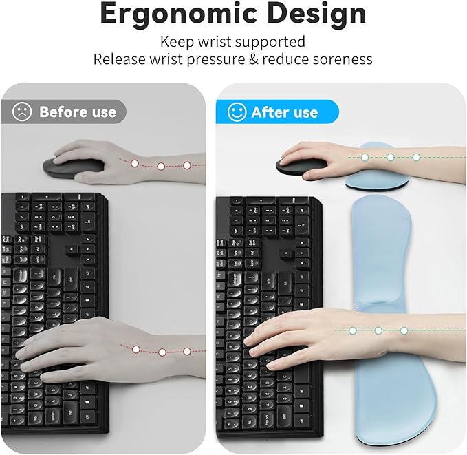 ZIBLY Wrist Rest Keyboard and Mouse Set - Non Slip Ergonomic Wrist Cushion Support Pad - Easy Typing,Pain Relief – Premium Silky Gel Memory Foam for Work from Home Gaming Computer Laptop