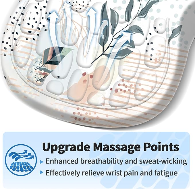 YIWEI Ergonomic Mouse Pad with Wrist Rest - Comfortable Office Mousepad with Memory Foam Wrist Support for Carpal Tunnel Relief, Mouse Pads with Non-Slip Base for Gaming and Home (Boho Leaves)