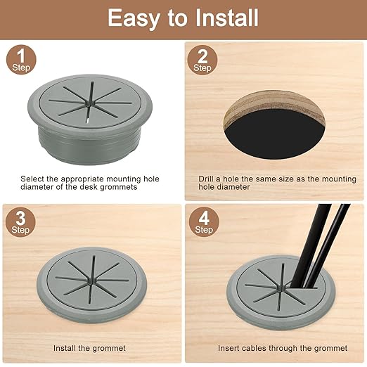 uxcell 2 Pcs Desk Grommet, 1.97 inch 50mm Desk Cable Hole Cover Wire Hole Insert for Home Office Table Cabinet Cord Organizer, Drak Gray