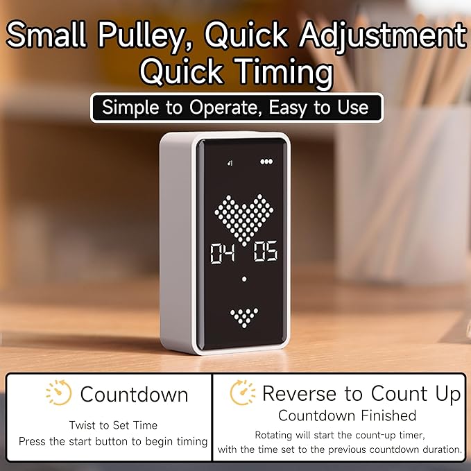 Digital Hourglass Timer, Rechargeable Magnetic Visual Timer with Large LED Display, Adjustable Volume for Classroom, Cooking, Fitness, Baking, Kids Learning & Teaching (White)