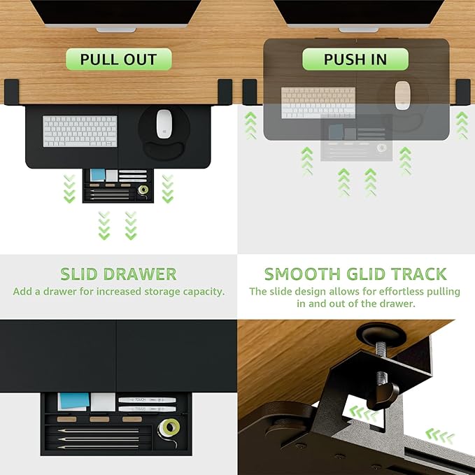 Desktop Keyboard Tray, Under Desk Pull Out, 26.77" X 11.81" Large Size Keyboard Tray with C-Clip Mount, Easy Installation, Computer Keyboard Stand, for Home Study and Office
