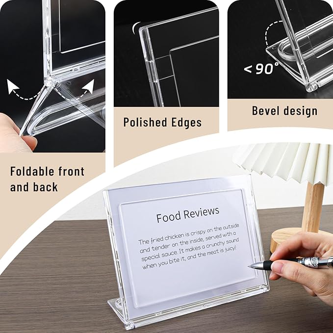2 Pack 5x7 Inch Sign Holder Horizontal, Double-Sided Usage with Swivel Base for Table Display, for Office, Store, Restaurant, Retail Counters, for Name Sign, Message Board, Note