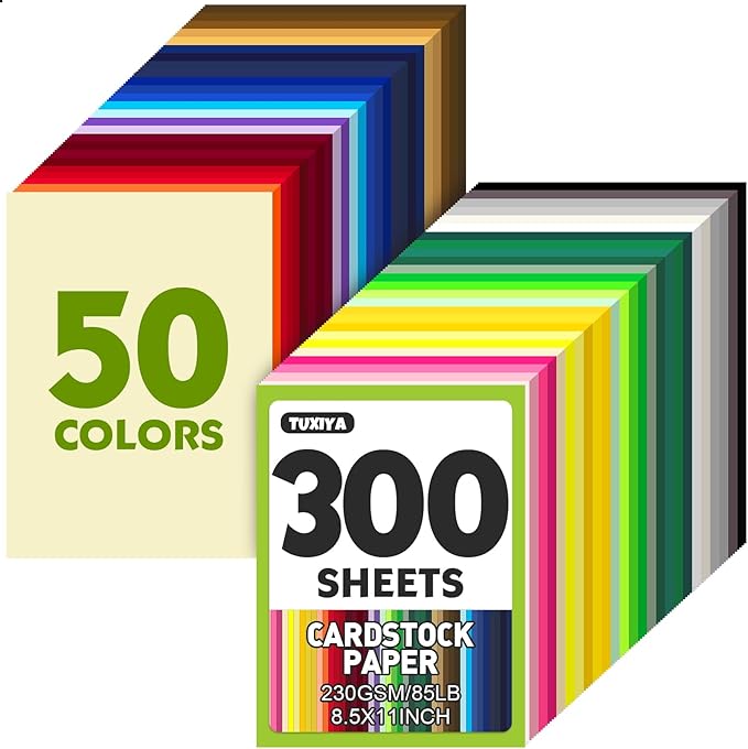 300 Sheets 8.5" X 11" Colored Cardstock, 50 Assorted Colors 230GSM/85LB Construction Paper Card Stock Printer Paper for Printing, Card Making, DIY Crafts, Kids School Supplies,Party Decorations
