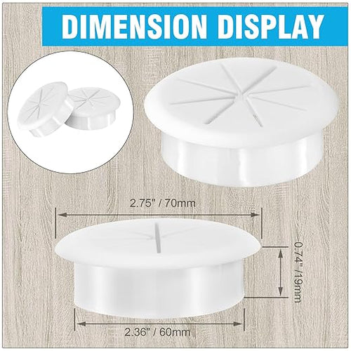 2-3/8" White Desk Grommet, JTemgle Flexible Cable Grommet Rubber Cable Hole Cover Wire Organizer Caps Desktop Cord Management for Home Office TV Stands Tabletops, 10 Pieces