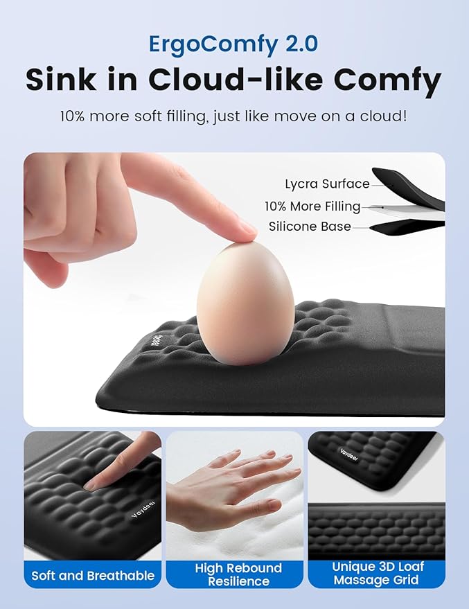 2-in-1 Keyboard & Mouse Wrist Rest Set – Ergonomic Pain-Relief Support, Memory Foam Wrist Cushion with 8° Slope & Massage Nubs, Non-Slip PU Base, Relieves Wrist Pain & Carpal Tunnel from Long Typing