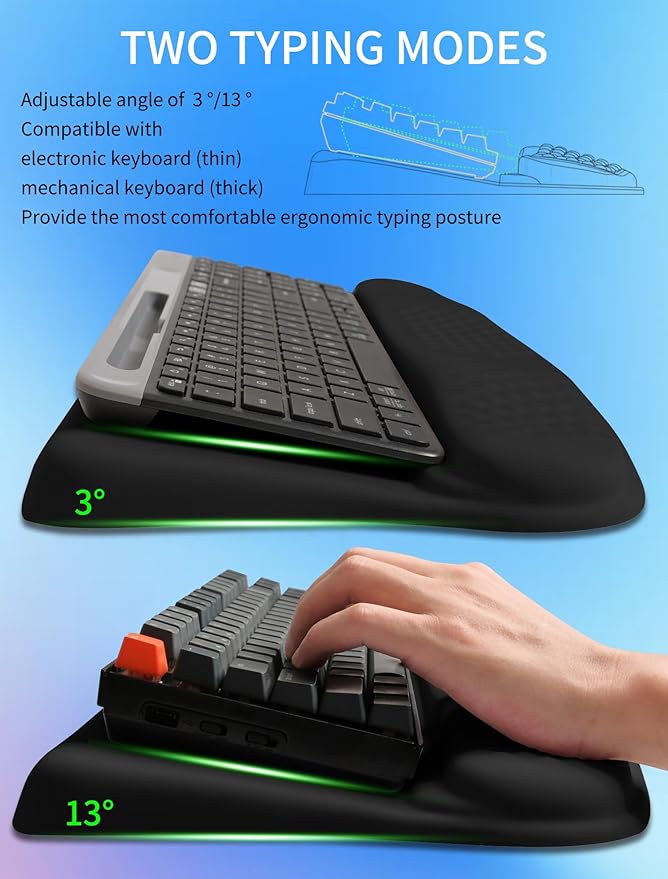 Ergonomic Wave Wrist Rest with Keyboard Stand, Cushioned Palm Rest, Comfortable Integrated Memory Foam for Natural Typing and Relieve Wrist Pain, Dark Night Black