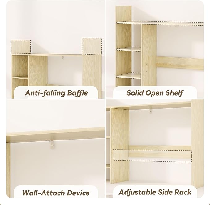 Desktop Bookshelf, 37.4’’ Wooden Desk Storage Hutch with 3 Shelves,4 Tier Multipurpose Display Shelf with Storage, Wooden Desk Shelf Organizer for Computer Desk, College Dorm, Office, Home