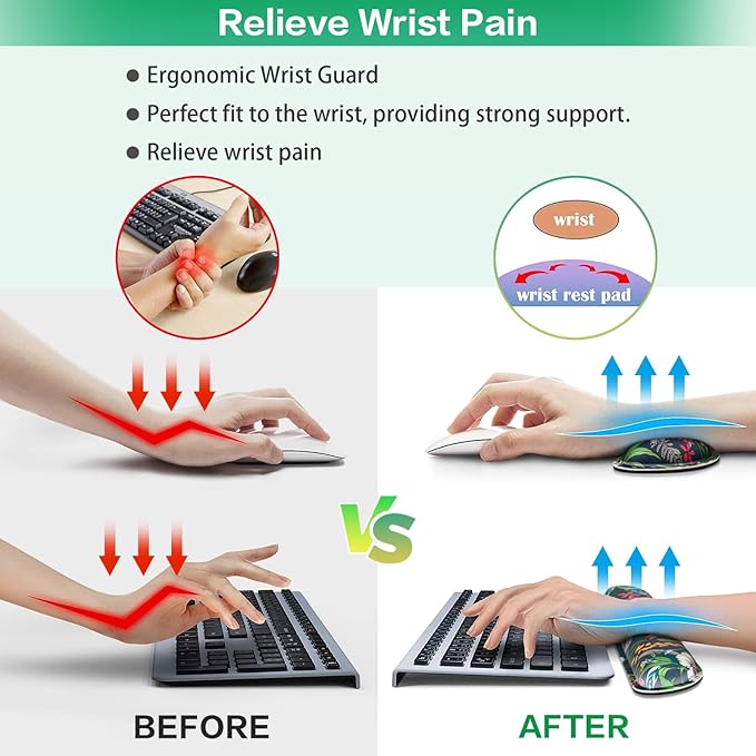 Desk Mat Floral, Large Gaming Mouse Pad with Wrist Rest, 4in1 XXL Mousepad+Keyboard Wrist Rest+Mouse Pad Wrist Support+Cup Coaster Set Ergonomic Computer Desk Arm Wrist for Decor Home Office Women