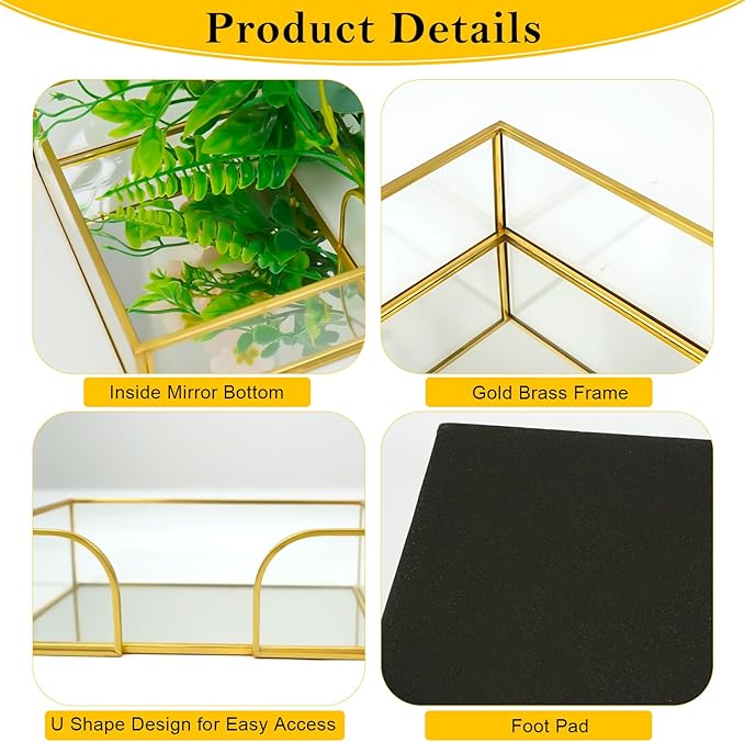 Sticky Note Holder Glass Post It Note Dispenser, 4 x 6 Inch Gold Sticky Note Dispenser, Stylish Post It Holder for Desk Home Office Decor