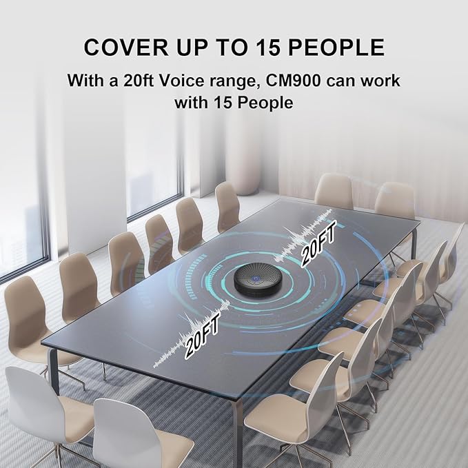 BALILA CM900 Conference Speaker and Microphone, 4 AI Mics 360° 20ft (7m) Voice Pickup, Noise Reduction, USB C & Bluetooth 5.3 (20m & 66ft) Speakerphone for 16 People, Compatible with Leading Platforms