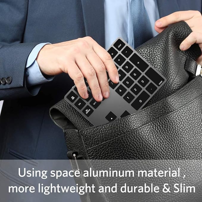 Bluetooth Number Pad, Aluminum Rechargeable Numeric Keypad Wireless 34-Keys Number Keyboard Shortcut Keypad Numpad Data Entry Compatible for iMac Windows