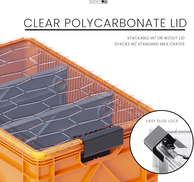 SIDIO Crate Pro Pack - 2 Full-Size & 1 Half-Size Heavy Duty Stackable Storage Bins, Totes and Containers with Lids and Dividers - Durable Plastic Organizer for Home, Office, Garage, and Outdoor Use