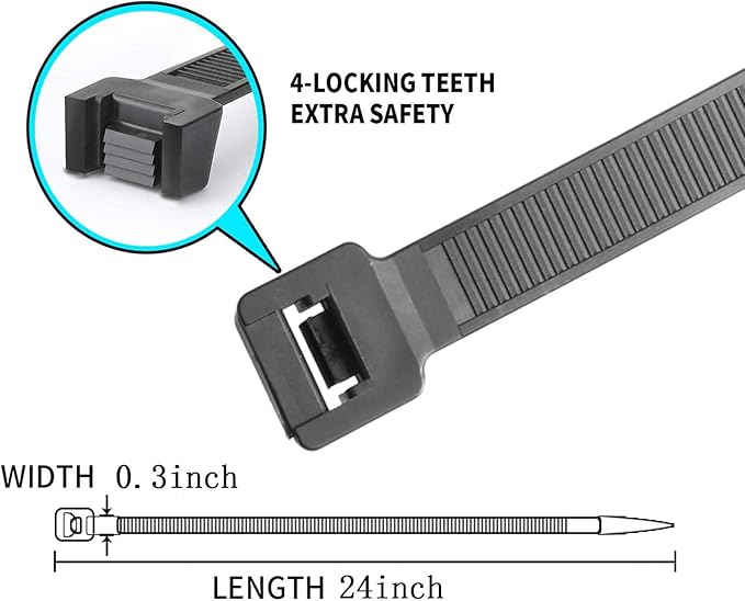 Heavy duty Zip Ties 24 inch Large Cable Wire Ties With 120 Pounds Tensile Strength Black