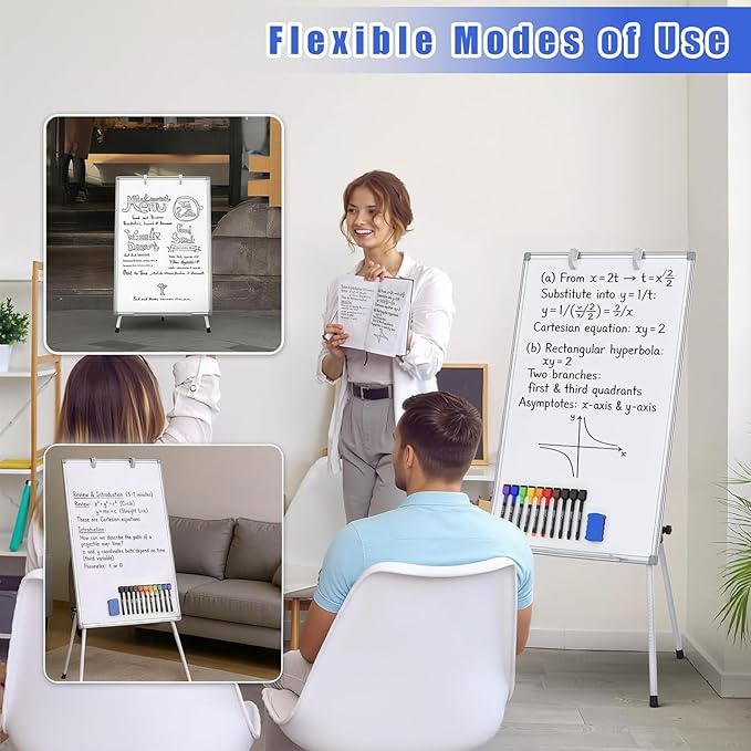 Magnetic Dry Erase Board with Stand 36x24in Whiteboard Easel with Height Adjustable Tripod, 3' x 2' Flipchart Easel Stand Presentation Board with Markers, Eraser & Magnets for School Office and Home