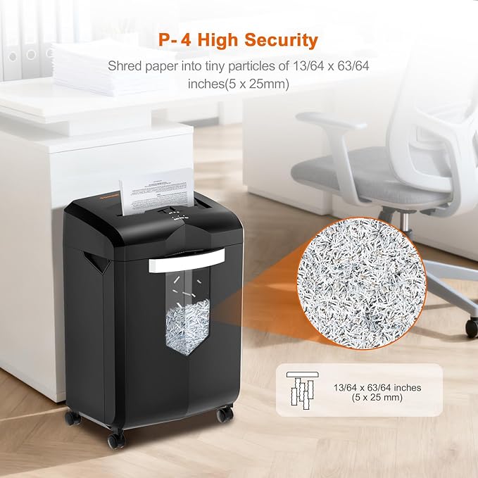 Bonsaii Heavy Duty 18-Sheet Cross-Cut Paper Shredder 60-Minute Runtime 6-Gallon Basket with Casters for Office Use Shreds Credit Cards and Staples