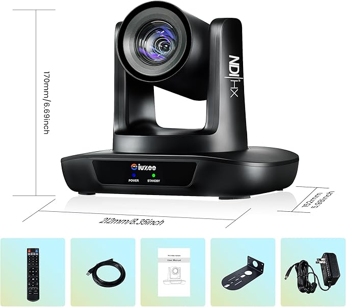 iuZee AI Auto Tracking NDI PTZ Camera 3G-SDI/USB3.0/HDMI/LAN IP PoE IP Live Streaming 20X Optical and 8X Digital Zoom Camera 1080P 60FPS for Church Services Worship Education Events vMix OBS YouTube
