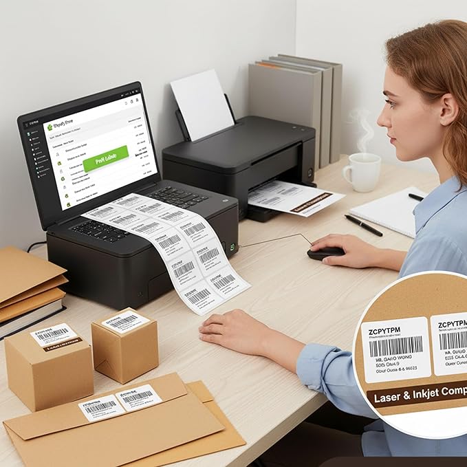 VZCPYTPM Printable Shipping Labels 3-1/3" x 4",600 Blank Labels 100 Sheets, for Printer,Mailing,Packages & Envelopes,Address Stickers