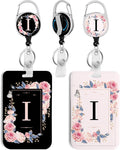 2 Pack A-Z Letter ID Badge Holder with Clip Badge Reels Retractable Heavy Duty,Keychain，ID Holder for School Nurse Office I