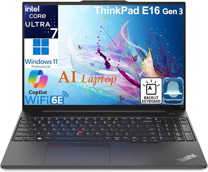 Lenovo ThinkPad E16 Gen 3 Business Laptop Computer, Intel 16-Core Ultra 7 255H (Beat i9-13900H), 32GB DDR5 RAM, 1TB PCIe SSD, 16" FHD+, WiFi 6E, Bluetooth 5.3, Webcam, Numeric Keypad, Windows 11 Pro