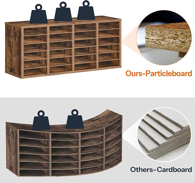 HOOBRO Literature Organizers, 24 Compartments Office Mailbox with Adjustable Shelves, Wood Countertop Literature Sorter for Office, Home, Classroom, Mailrooms Organization Rustic Brown FG64WF01
